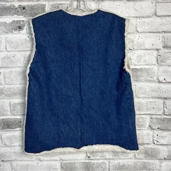 Vintage Handmade Sherpa Lined Denim Vest - Picture 6 of 9